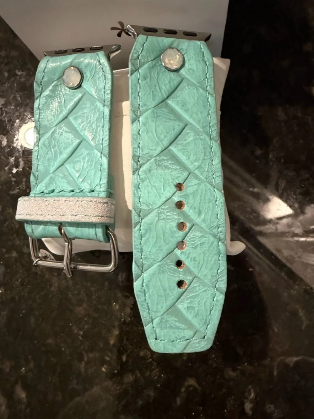 Spark*l Turquoise Textured Leather Apple Watch Band - Picture 1 of 4